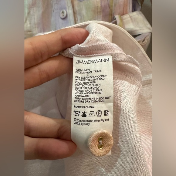 NWT ZIMMERMANN Rhythmic Multicolor Belted Linen Mini Dress Button AU 1 (US S/6) - Picture 16 of 16